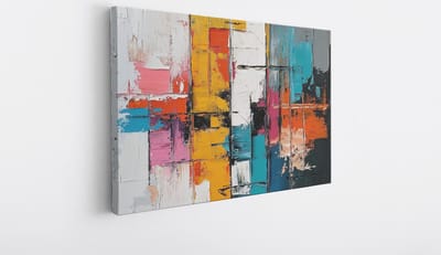 Saammp Canvas Schilderij - Kleurrijk geblokt - Abstract kunstwerk - 30x20 - Foto op canvas - Wanddecoratie - Muurdecoratie Woonkamer - Slaapkamer decoratie - Canvas Print