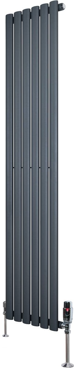 Ovale radiator 1 kolom - 1600x360 mm - grijs - thermostaatkraan