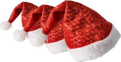 Kerstmutsen met pailletten 3 stuks | 100% Polyester | Zachte Rode Kerstmutsen met Witte Rand en Pompon | Unisex Ontwerp voor Kinderen en Volwassenen | Afmeting 42 x 30 cm | Hoofdmaat 54-56