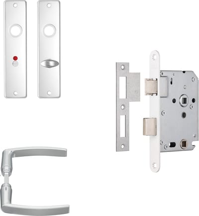 AXA Deurbeslag set Binnendeur - Curve - Deurkruk Aluminium - voor toilet/badkamer TL63-8 - Deurklink met schild - Witte voorplaat