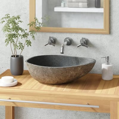 Wastafel Riviersteen - Natuursteen Kom - Badkamer Inrichting - Uniek Natuurproduct - 37-46 cm - Naturel