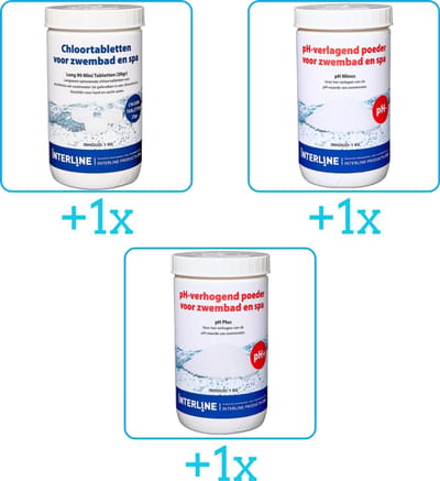 Zwembad Onderhoudspakket - Onderhoud Zwembad - bevat Chloor - PH-min en PH-plus (3-delig)