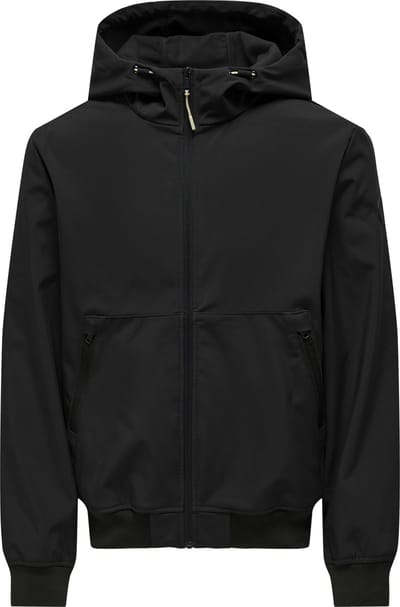 Only & Sons zwarte heren jas   Capuchon hals   Regular fit   Ritszakken   Ritssluiting   Lange mouw Zwart L