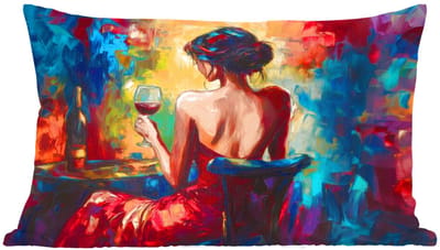 Sierkussens - Kussentjes Woonkamer - 60x40 cm - Wijn - Vrouw - Sfeervol - Kleurrijk
