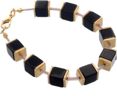 Behave - Zwarte armband met blokjes - geometrisch stijl - 19,8 cm