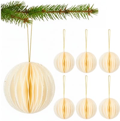 Springos Kerstbal | Papier | 8 Cm | 3D | Wit | 6 Stuks