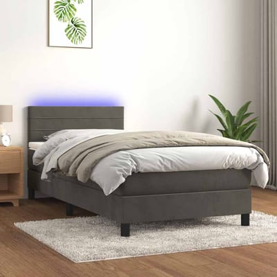 vidaXL - Boxspring - met - matras - en - LED - fluweel - donkergrijs - 80x200 - cm