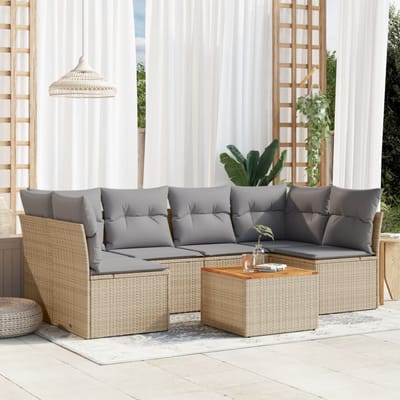 vidaXL - 7-delige - Loungeset - met - kussens - poly - rattan - beige