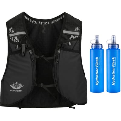 VANAHEIMR Hardloopvest met Hydratatiezak Verstelbaar Universeel Hydratatievest voor Dames en Heren 2pcs Blue Water Bag