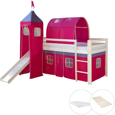Homestyle4u - Hoogslaper - 90x200 cm - Wit/Roze - Lattenbodem Matras