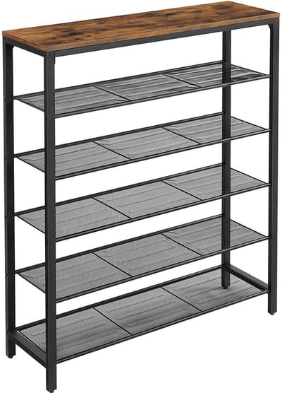 Hoppa! - Schoenenrek - 6 roosterniveaus - Metaal - Industrieel design - Vintage bruin-zwart - 100 × 110 × 30 cm (B × H × D)