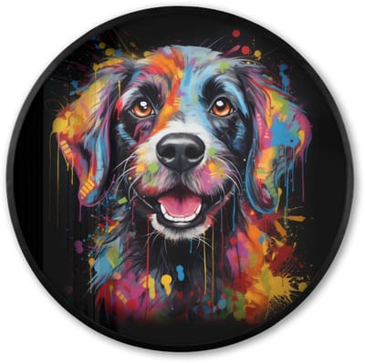 Poster in lijst Rond - Fotolijst 60x60 cm - Posters - Graffiti - Hond - Zwart - Kleuren - Ronde posterlijst zwart - Decoratie - Wanddecoratie woonkamer - Muurdecoratie slaapkamer