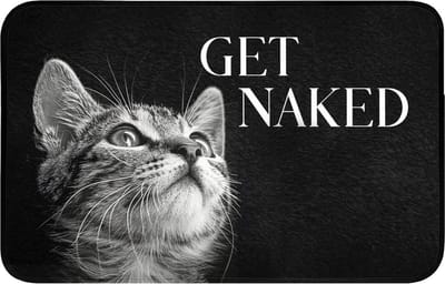 Badmat 80x50 cm - Antislip - Kat - Dieren - quote - Get naked - Zwart - Badmatten voor badkamer - Badkamermat - Douchemat - Badkamer mat