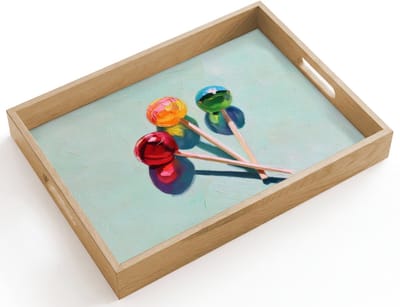 Dienblad hout 40x30 cm - Schootdienblad - Lollys - Schaduw - Drie - Blauw - Borrelplank rechthoek - Plateau dienbladen
