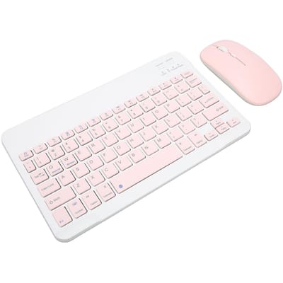 Ensemble clavier et souris sans fil 10 pouces pour tablette, téléphone portable et ordinateur rose