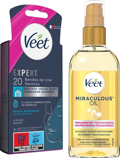 Veet - Gevoelige huid - Miraculous oil - Ontharingsstrips Gezicht 20st