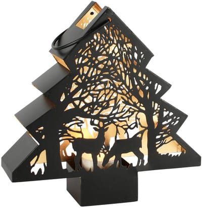 Dekoratief | Windlicht boom 'Forest Reindeer', zwart/goud, metaal, 20x5x20cm | A258099