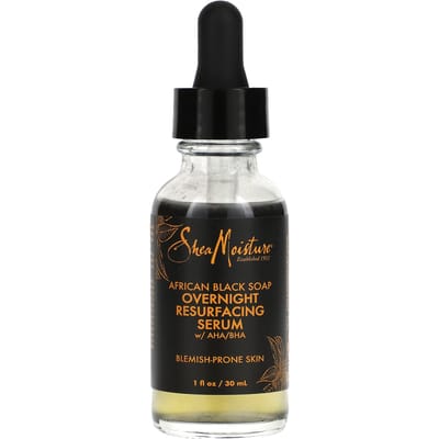SheaMoisture, African Black Soap, Overnight Resurfacing Serum with AHA/BHA, 1 fl oz (30 ml) black