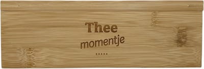 Theedoos 6 vaks, Bamboe met tekst: Thee momentje .....