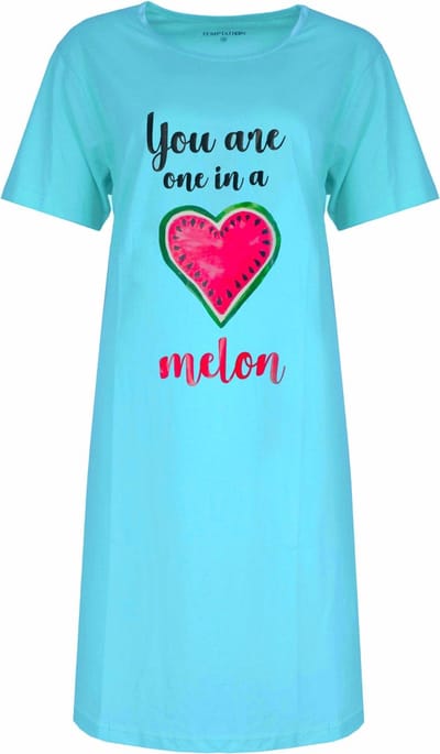 Temptation Dames Nachthemd - Bigshirt - Katoen - Turquoise - Maat M