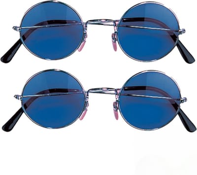 Widmann - Party zonnebrillen - 2x stuks - Hippie Flower Power Sixties - ronde glazen - blauw