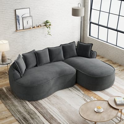DESMIU Hoekbank 252 x 164 cm - Modulaire Chaise Longue Met Extra Diepe Zitting - Voor Woonkamer - Chenille - Grijs
