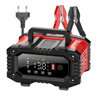 Auto Acculader - 12V 24V acculader- Acculader voor Auto - Motor - Fiets - Vrachtwagen- Zwart en Rood