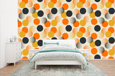 Behang - Fotobehang Polkadot - Design - Retro - Oranje - Breedte 400 cm x hoogte 240 cm