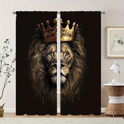 Leeuwen gordijnen, stangzak sierlijk slaapkamer, woonkamer ruimte en studeerkamer, huisdecoratie, decoratie gordijnen 14Wx39L(35x100CM)x2