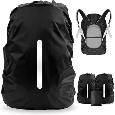 SnelShoppen - 2x Waterdichte Regenhoes voor Rugzak, Reflecterende Regenbescherming, Antivuil en Antidiefstal, Geschikt voor 45L-55L, Zwart