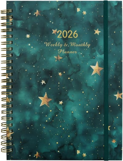 A5 Kalender - 21,5 X 16,6 Cm - Weekplanner Met Losse Bladen En Dubbele Planning - Groen Met Sterren - Ringband, Tabbladen En Vakjes Voor Studie, Werk En Dagelijks Gebruik
