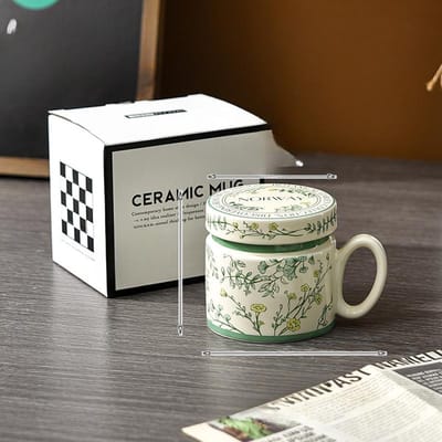 Hoge Waarde Licht Luxe Retro Mok met Deksel Keramische Koreaanse Koffiekop voor Koppels 380ml gray