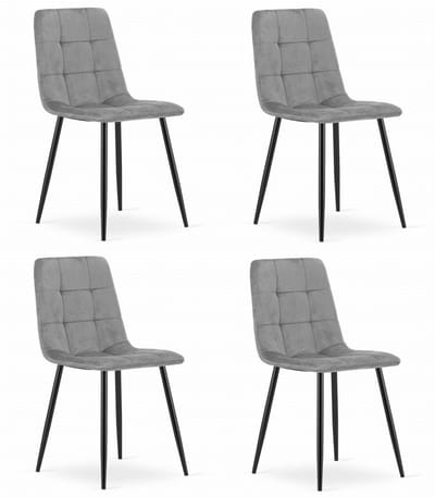 Set van 4 Eetkamerstoelen KARA Lichtgrijs – Velvet Bekleding, Ergonomisch Design, Zwarte Metalen Poten, Comfortabele Zitting, Max. 120 kg