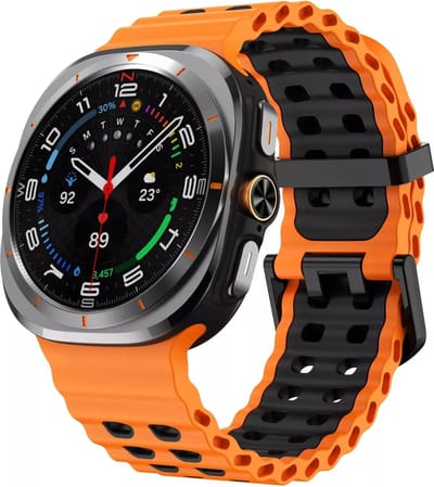 Strap-it Sport siliconen Wave bandje - geschikt voor de Samsung Galaxy Watch Ultra 2 (2026) / Ultra (2024/2025) - oranje/zwart