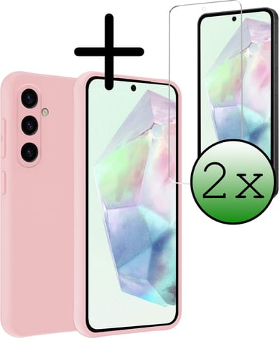 Hoesje Met 2x Screenprotector - Geschikt voor Samsung Galaxy A35 - Sterk & Shockproof - Back Cover - Siliconen Case - Telefoon Hoes - Lichtroze