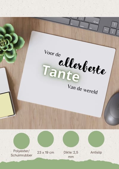 Akyol - voor de allerbeste tante van de wereld Muismat - Tante - de beste tante - verjaardagscadeau - verjaardag - cadeau - cadeautje voor tante - tante artikelen - kado - geschenk - gift - 23 bij 19 cm