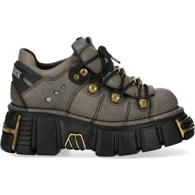 New Rock bruin-grijze leren gotische platform enkellaarsjes - M-120N-C119