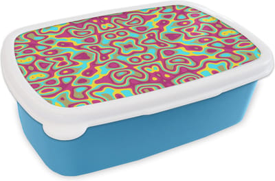 Broodtrommel Blauw - Lunchbox - Brooddoos - Abstract - Patroon - Lavalamp - Hippie - 18x12x6 cm - Kinderen - Jongen