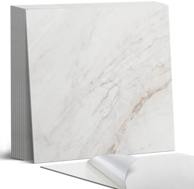 Coloray Plaktegels - Elegant marmerpatroon Portugese Tegels - 30 cm x 30 cm - Wit Plaktegels - 9 stuks - Vierkant PVC Tegels - Plaktegels Keuken - Zelfklevende Vloertegels - Vinyl Tegels Zelfklevend - Zelfklevende Tegels