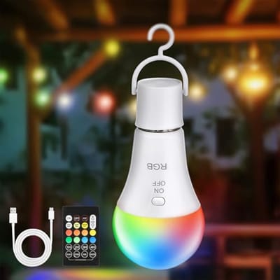 Dimbare RGB LED Lamp met Afstandsbediening en Timerfunctie voor Binnen en Buiten, Oplaadbare Gloeilamp met Haak, 7W, 2000mAh