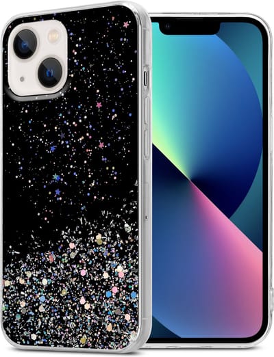 Cadorabo Hoesje geschikt voor Apple iPhone 14 PLUS in Zwart met Glitter - Beschermhoes van flexibel TPU silicone met fonkelende glitters Case Cover Etui