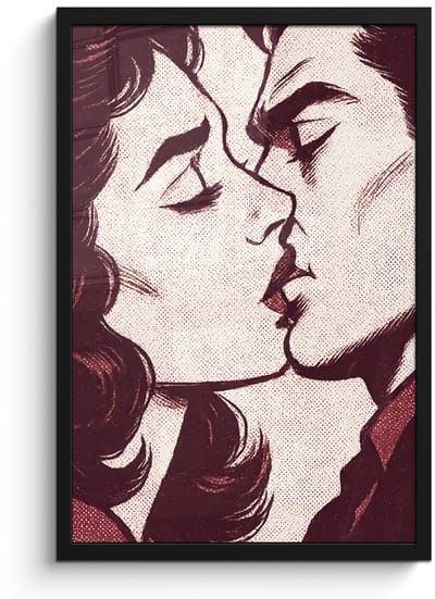 Poster in lijst - Fotolijst 40x60 cm - Posters - Kussen - Personen - Retro - Bordeaux - Posterlijst zwart - Decoratie - Wanddecoratie woonkamer - Muurdecoratie slaapkamer