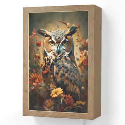 Wandlamp 20x30 cm - Oplaadbaar - Uil - Vogel - Bloemen - Planten - Botanisch - Wandlampen binnen woonkamer - Slaapkamer lamp met kabel - Decoratieve nachtlamp - Vloerlamp snoer