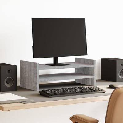 vidaXL - Monitorstandaard - 50x27x20 - cm - bewerkt - hout - grijs - sonoma - eiken