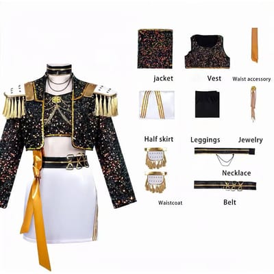 Halloween Rumi Zoey Mira Podiumoptreden Outfit Cosplay Kostuum met Pruik Rol Speelpak 120 black