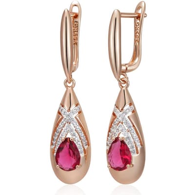 Boucles d'oreilles pendantes ethniques uniques pour mariée, zircon naturel rouge, pour femmes, mode, couleur or rose mélangée, bijoux quotidiens, cadeau beige