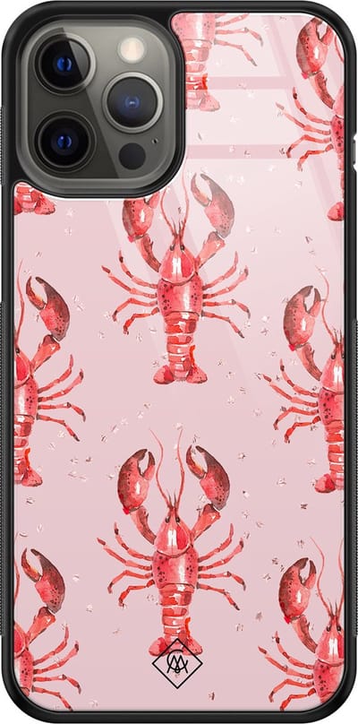 Casimoda® hoesje - Geschikt voor iPhone 12 Pro Max - Lobster All The Way - Luxe Hard Case Zwart - Backcover telefoonhoesje - Roze