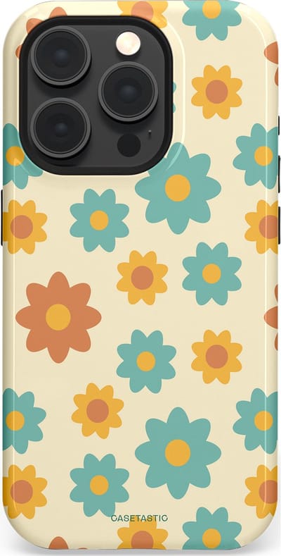 Casetastic hoesje geschikt voor Apple iPhone 15 Pro - MagSafe - Dubbellaagse bescherming - Retro bloei - Fashion Case - Crème Mintgroen Goud Perzik