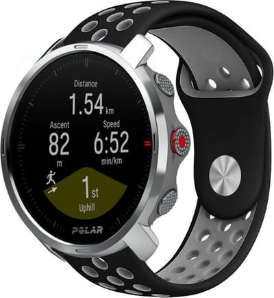 Strap-it Siliconen sport bandje - geschikt voor Polar Grit X / Grit X Pro / Vantage M / M2 / M3 / V3 - zwart/grijs
