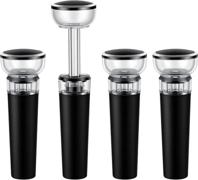 4 Stuks Wijnflessenstoppers met Vacuüm Pomp - Voedselveilige Siliconen Caps voor Rode, Witte en Rosé Wijn